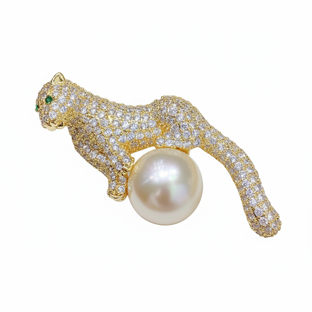 Luxury Panther Pearl Brooch – 10mm Freshwater Pearl