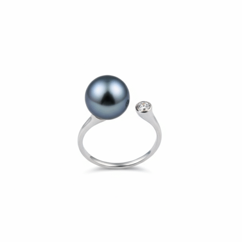 10mm Tahitian South Sea Pearl & Diamond Accent Ring