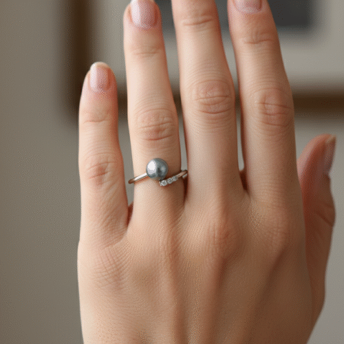 Alternative view of Captivating Japanese Akoya Blue-Grey Pearl Bypass Ring