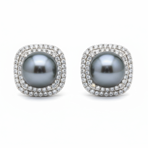 9-10mm Tahitian South Sea Silver Round AAAA Pearl Stud Earrings