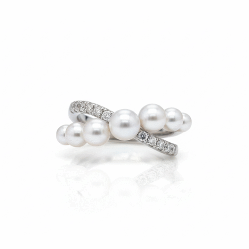 Elegant "Celestial Cascade" Freshwater Pearl & Diamond Ring