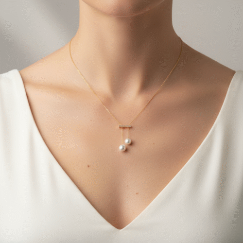 Alternative view of Freshwater Pearl & Diamond Pendant Necklace
