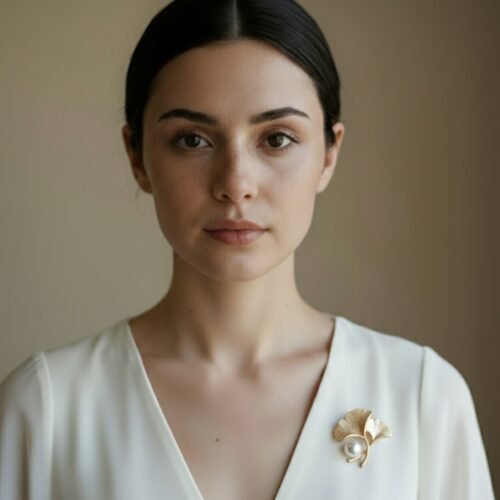 Alternative view of Freshwater 8–9mm Pearl Ginkgo Leaf Brooch