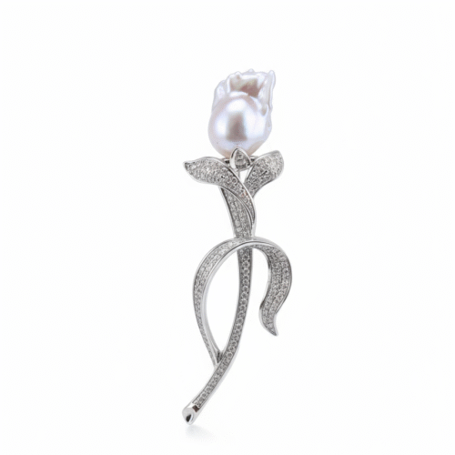 Freshwater Baroque Pearl Rose Brooch