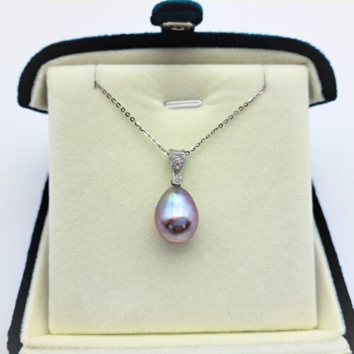 Alternative view of Lustrous 13mm+ Lavender Teardrop Pearl Pendant in Kite-Motif Setting