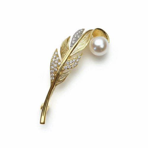Freshwater 9mm Pearl Leaf Brooch