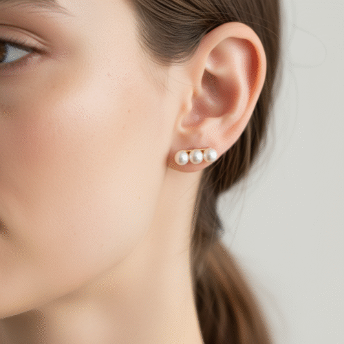 Alternative view of Three-Pearl Cluster Stud Earrings