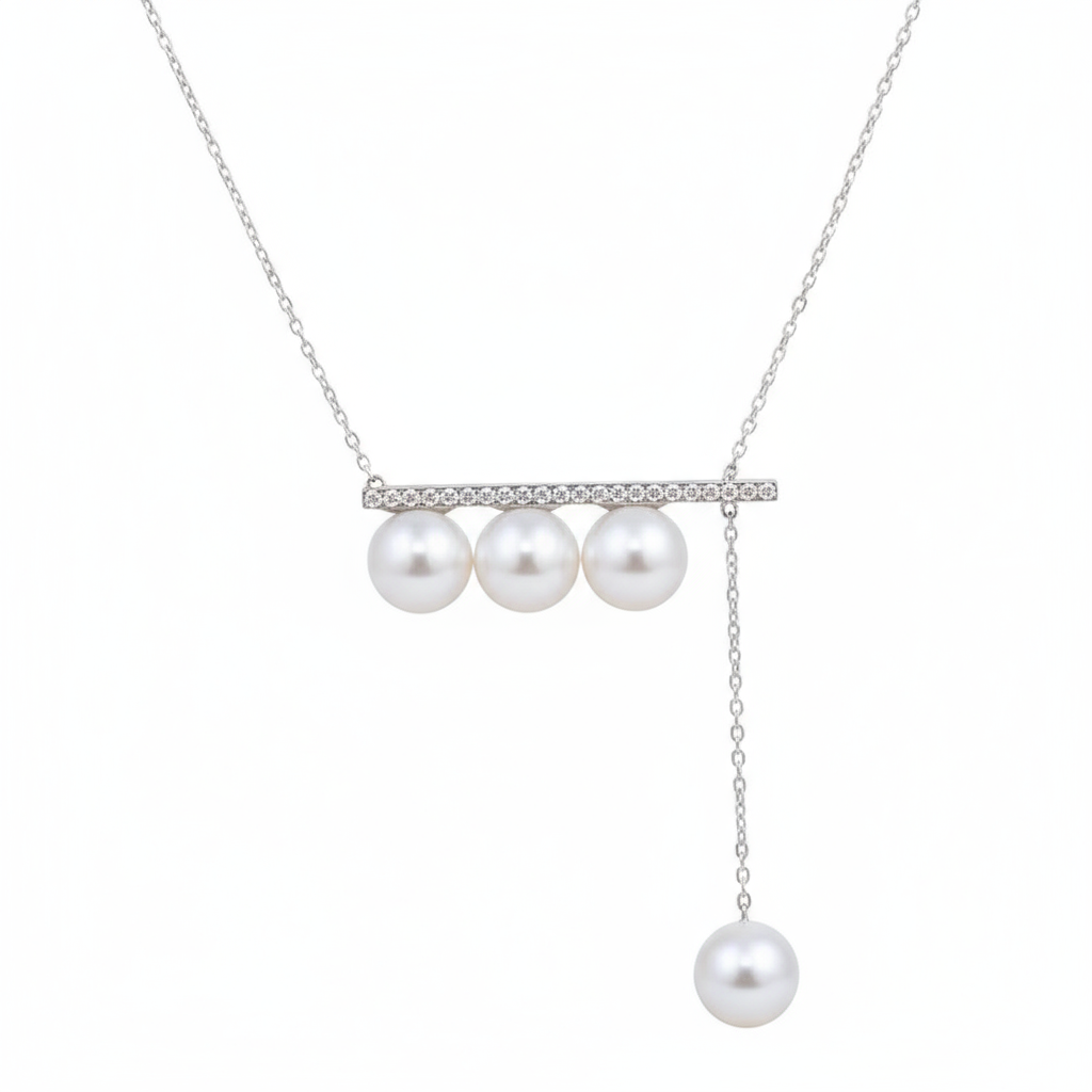 Balance Beam Diamond & Freshwater Pearl Necklace