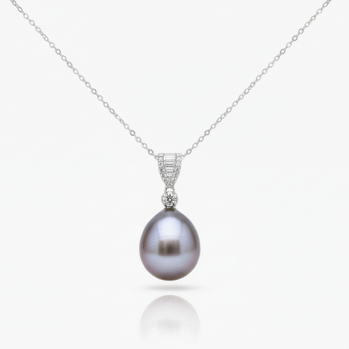 Lustrous 13mm+ Lavender Teardrop Pearl Pendant in Kite-Motif Setting