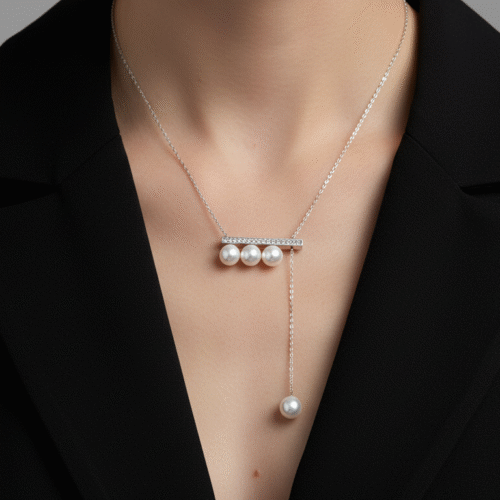 Alternative view of Balance Beam Diamond & Freshwater Pearl Necklace