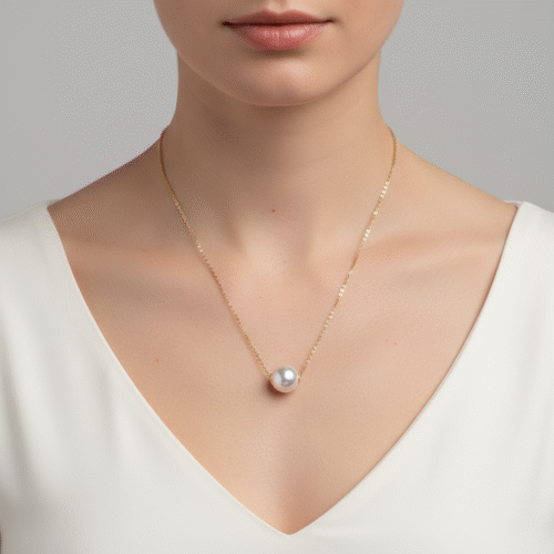 Alternative view of Solitaire Round Freshwater Pearl Necklace