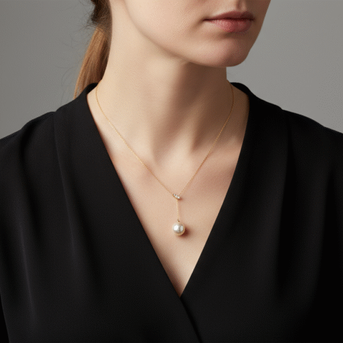 Alternative view of Freshwater Pearl & Marquise Diamond Lariat Necklace
