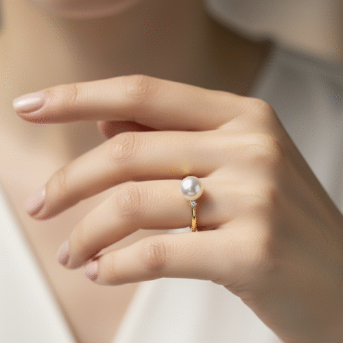 Alternative view of 7-8 mm Timeless "Solitaire Radiance" Freshwater Pearl & Diamond Ring