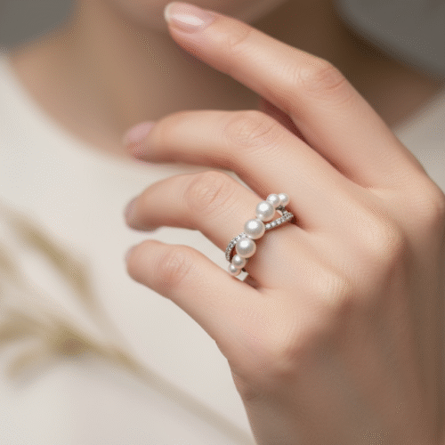 Alternative view of Elegant "Celestial Cascade" Freshwater Pearl & Diamond Ring