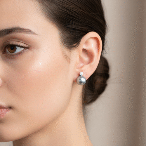 Alternative view of Silver Rare Blue Grey Akoya Pearl Stud Earrings