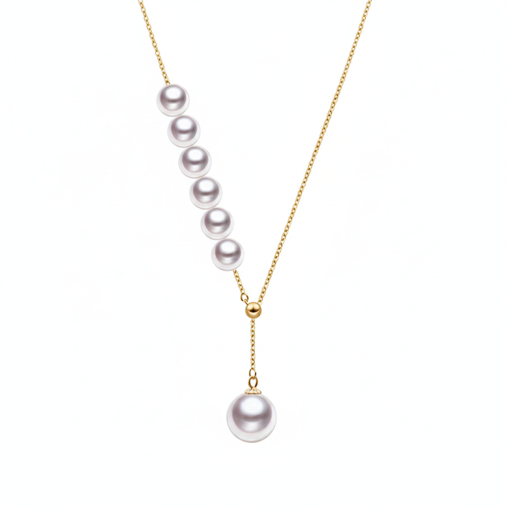Modern Akoya Pearl 18K Gold Lariat Y-Necklace