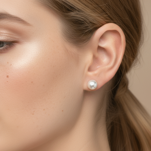 Alternative view of 18K Gold 8.0-8.5mm White Akoya Round Pearl Stud Earrings