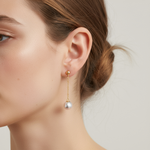 Alternative view of 18K Gold 8.0-8.5mm Akoya Round Ball Double Chain Earrings