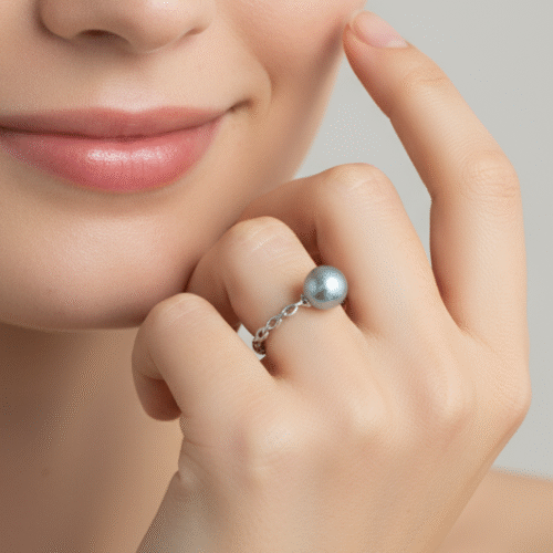 Alternative view of Captivating Japanese Akoya Blue-Grey Pearl Ring