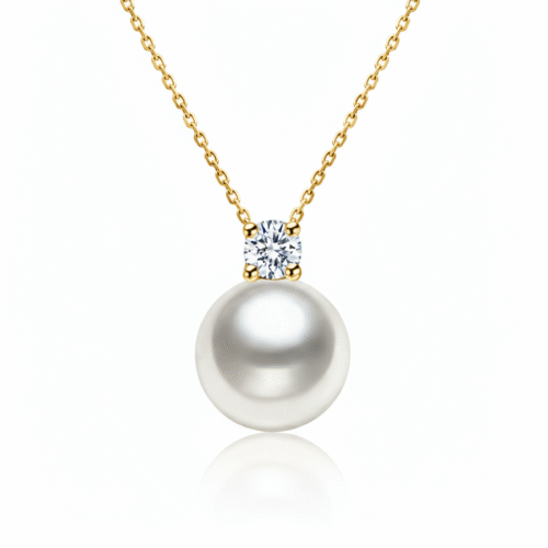 10mm Freshwater Pearl and Diamond Gourd Pendant Necklace