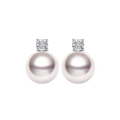 8.0-8.5mm Akoya Pearl & Diamond Classic Earrings