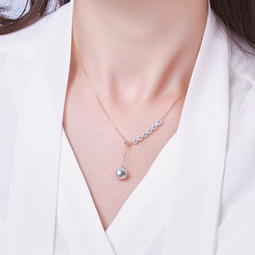 Alternative view of Modern Akoya Pearl 18K Gold Lariat Y-Necklace