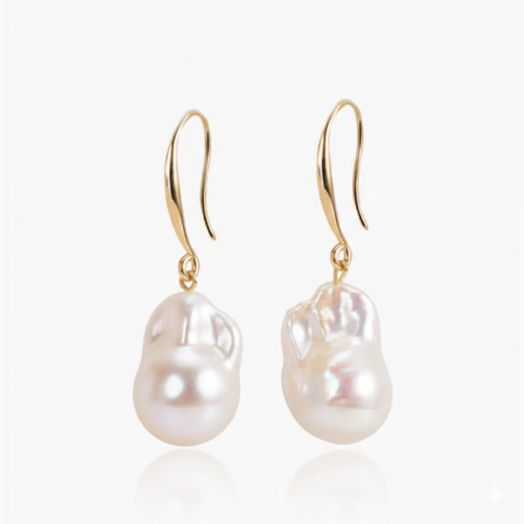 Celestial Cascade: Freshwater Baroque Triple-Pearl Drop Earrings