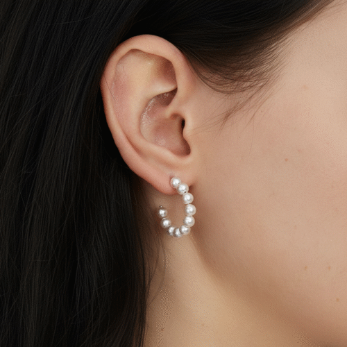 Alternative view of Freshwater Pearl Crescent Hoop Earrings