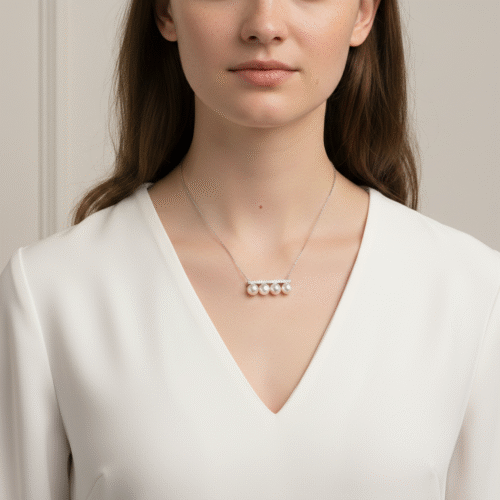 Alternative view of Japanese Akoya Pearl "Harmony" Balance Beam Necklace