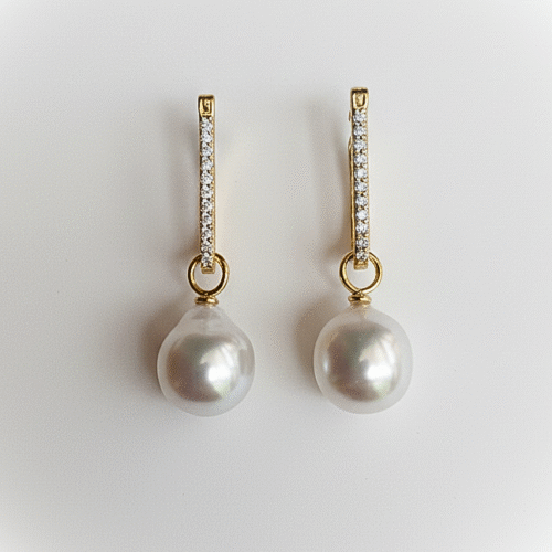 Alternative view of Australia South Sea Baroque Pearl & Diamond Drop Earrings