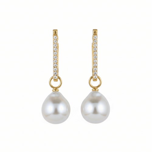 Australia South Sea Baroque Pearl & Diamond Drop Earrings