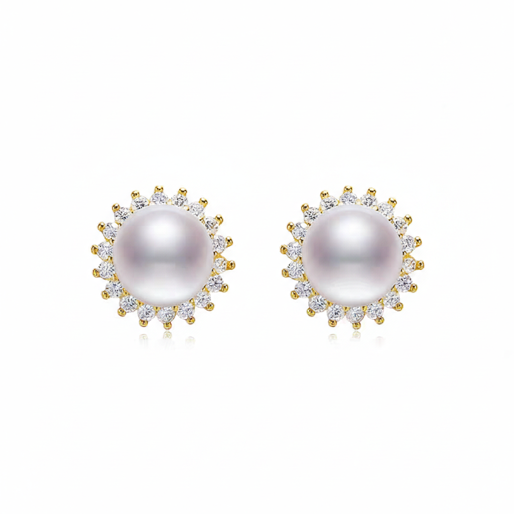Radiant Halo Freshwater Pearl Stud Earrings