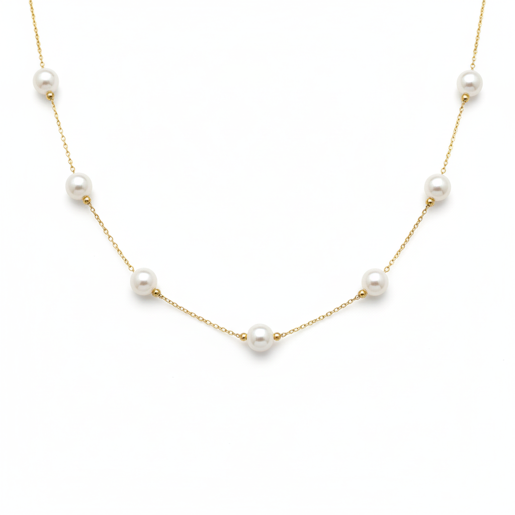 Radiant Seven-Pearl "Celestial" Gold Station Necklace (AAAA Quality)