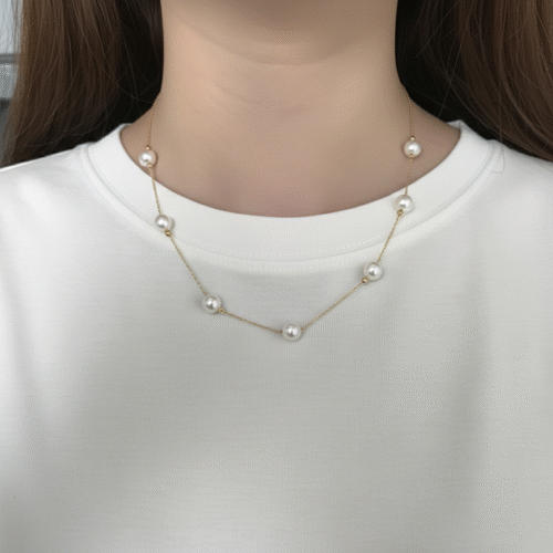 Alternative view of Radiant Seven-Pearl "Celestial" Gold Station Necklace (AAAA Quality)